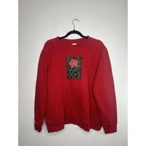 Holiday Editions Womens Sweatshirt Christmas Poinsettia Flower Size Large